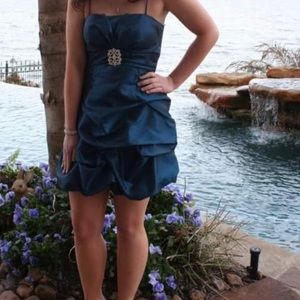 Ruffle spaghetti strap blue dress